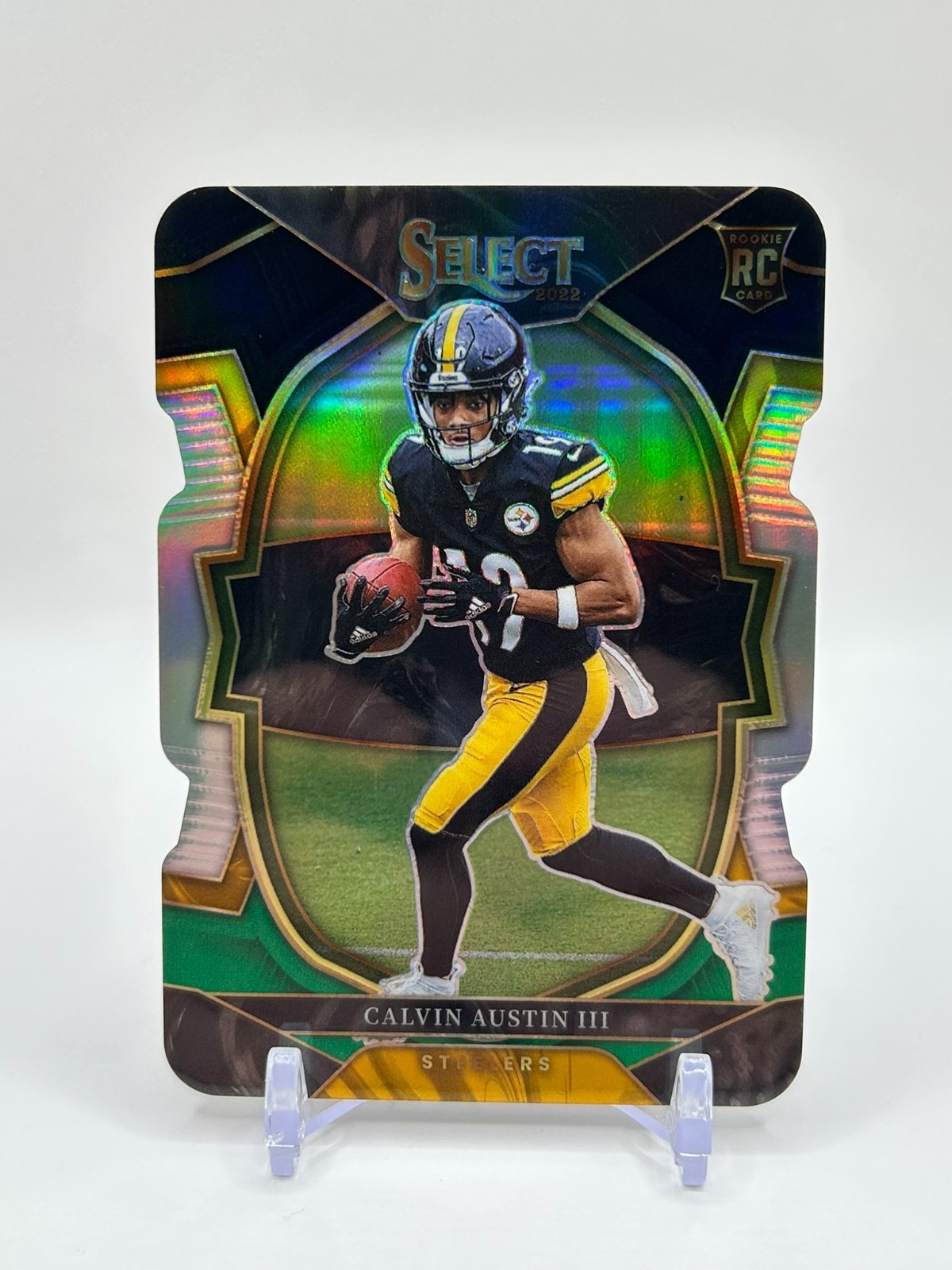 2022 Panini Select Calvin Austin III RC Rookie Black & Green Prizm Die-Cut #65