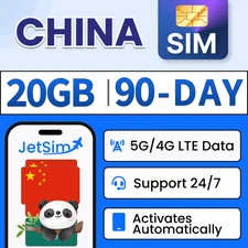 JetSim China Travel SIM Card (90 Days), 20GB 5G/4G LTE High-Speed Data
