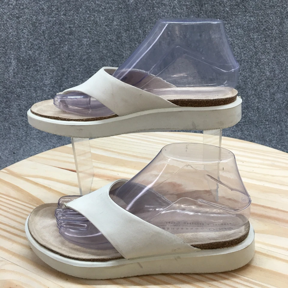 Ecco Sandals Womens 7 Flip Flop Gray Green Leather Slip On Open Toe Casual Flats - Image 3 of 4