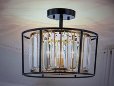 Y'INSP 13.98 In. 3-Light Matte Black Crystal Semi Flush Mount Ceiling Light