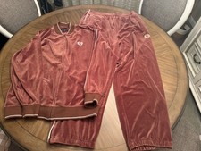 Retro Phat Farm Brown  White Pinstripe Velour Tracksuit - 1 XL Top 2 XL Bottom