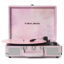 Watercolor Vinyl Record Player with Treble & Bass Control, Vintage 3-Speed Bl...
