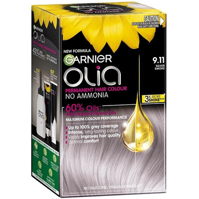 Garnier Olia 9.11 Silver Smoke Permanent Hair Color Dye No Ammonia 60% Oils