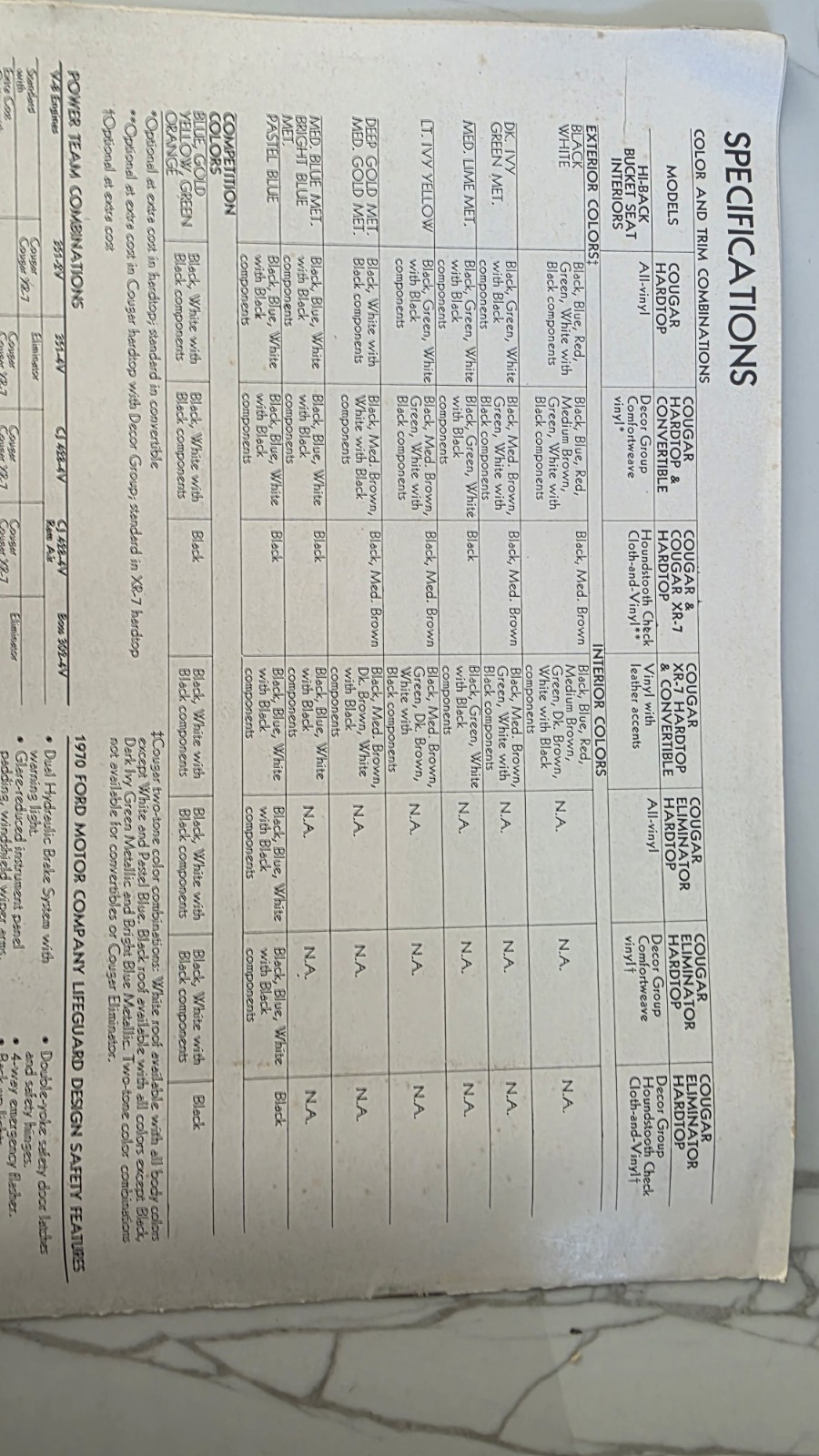 1970 Mercury Cougar XR7 Eliminator Convertible Dealership Sales Brochure 70 thumbnail 11