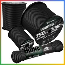 750lb Paracord Rope 12 Strand 4mm Utility String Black 100ft Survival Camping Ge