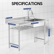 Prep Sink Single Bowl w/ Workbench1 Bowl Stainless Steel Commercial Utility
