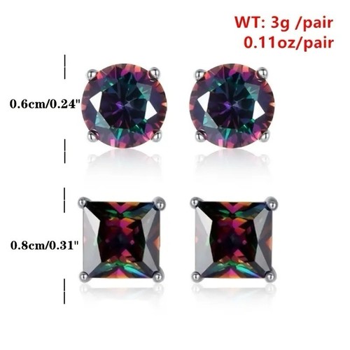 2 Pair Rainbow Mystical Fire Topaz Fashion Stud Earrings - Picture 6 of 6