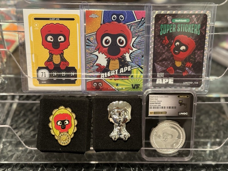 VeeFriends Alert Ape Treasure Chest Silvered Medal & Gemstone Pin /99 & /55 Lot