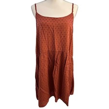 LOFT Women's Swiss Dot Spaghetti Strap Babydoll Sundress Burnt Orange-Size LP