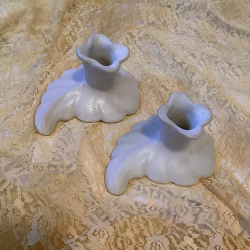 Van Briggle Colorado Springs Pottery Cream Leaf Candle Holders