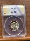 1952-S  .25  ANACS  MS 66   Washington Quarter, Silver 25 Cents Sunset Toning
