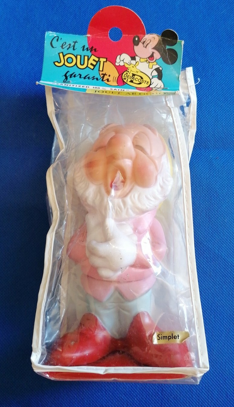 Jouet pouët nain Dormeur Delacoste Disney vintage en caoutchouc neuf de 18 cm