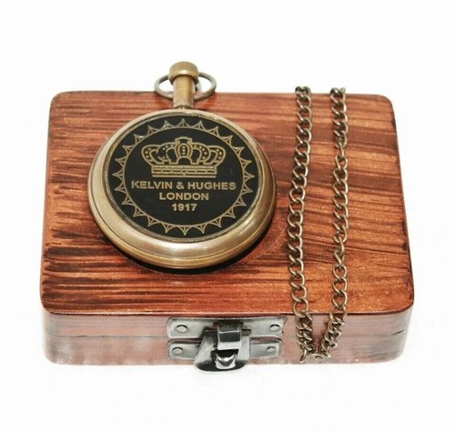 Brass Maritime Watch Victoria London 1915 Brass Pocket Watch with Wooden Box - Picture 6 of 8