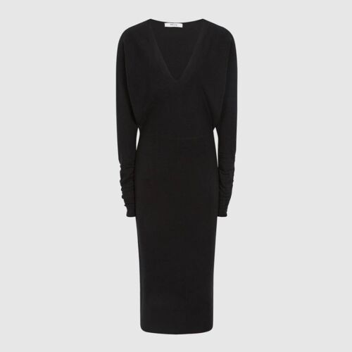 BNWT REISS BLACK BODYCON MIDI WOOL CASHMERE BLEND KNIT JUMPER DRESS SIZE M UK 10 - Picture 3 of 4