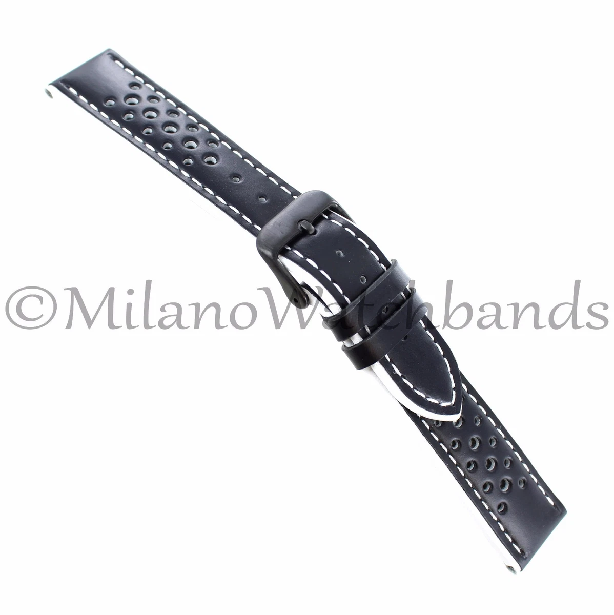 20mm Hadley Roma White Black Ion Plated Buckle Gen. Leather Mens