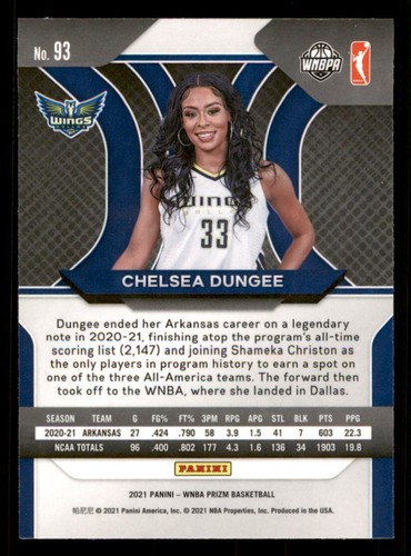 2021 Panini Prizm WNBA #93 Chelsea Dungee RC - Picture 2 of 2