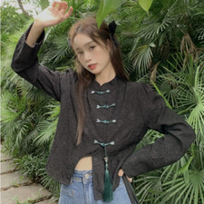 Women Blouse Chinese Shirt Tops Tang Suit Jacquard Irregular Tasseled Sweet Chic
