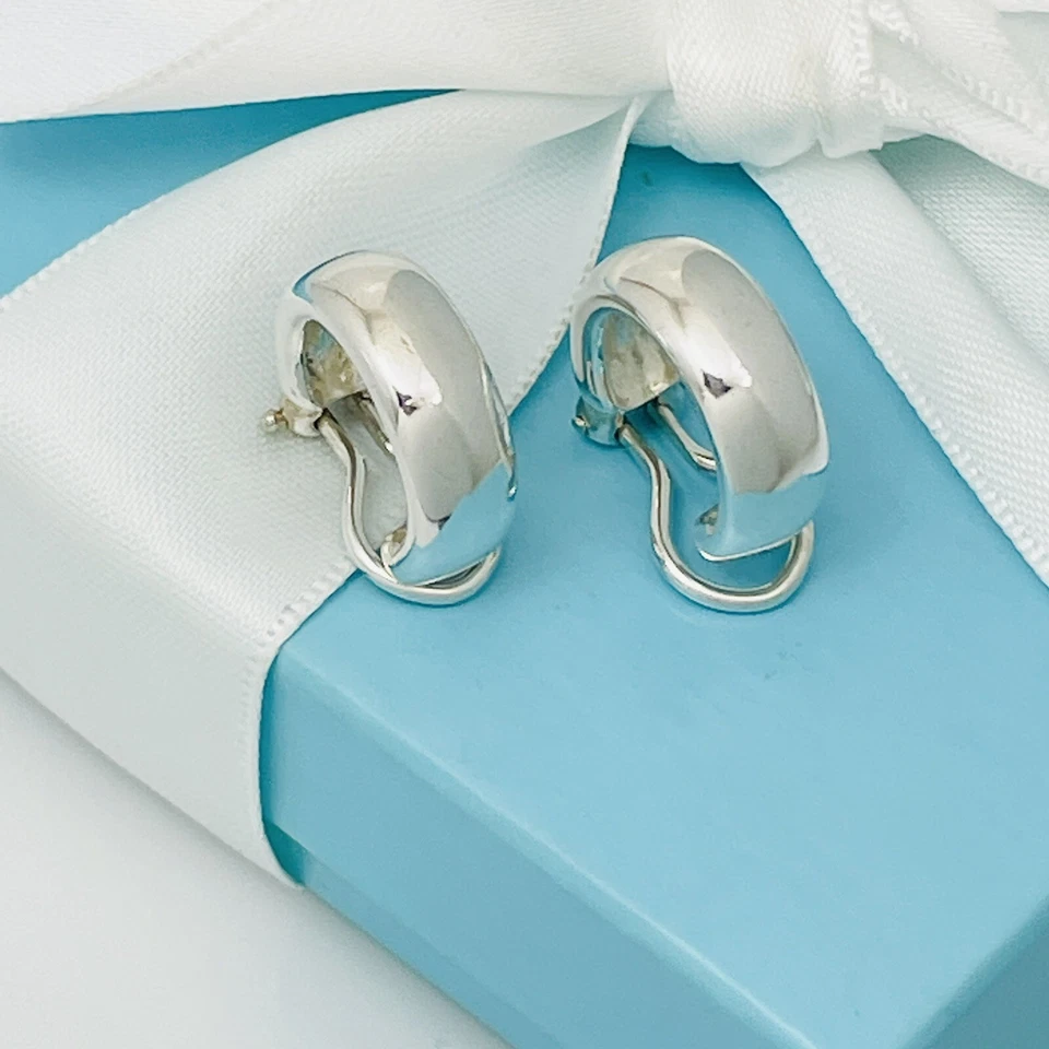 Tiffany & Co Vintage Hoop Huggie Clip on Earrings in Sterling Silver FREE Ship - Image 2 of 4