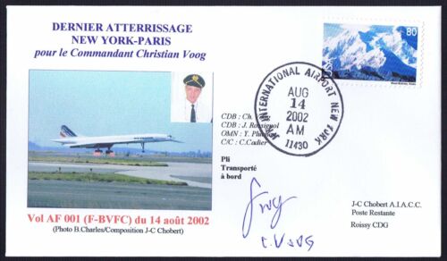14.8.02 AF CONCORDE SIGNED Cpt CHRISTIAN VOOG'S LAST FLT COVERS_NY-PARIS_v.RARE