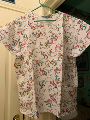PEELING TOP GRÖSSE: GROSSER REGENBOGEN UNIKITTY CATICORN KATZE NEU MIT ETIKETT KRANKENSCHWESTER MEDIZINISCHER TIERARZT TECH L - Bild 5 von 10
