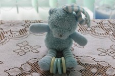 Toys R Us Snuggle Chums Blue Bear  Stripe Legs Hanging Rattle Soft Hug Toy 9"