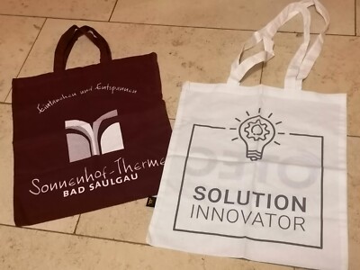 2x Tasche Einkaufstasche Beutel Shopper, weinrot dunkelrot weiß Otec Bad Saulgau