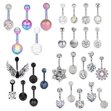 Stainless Steel Belly Button Rings CZ/Opal Navel Ring Navel Piercing Jewelry 14G