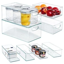 Stackable Organizer Bins 8 Pack Clear Plastic for Fridge Kitchen and Office
