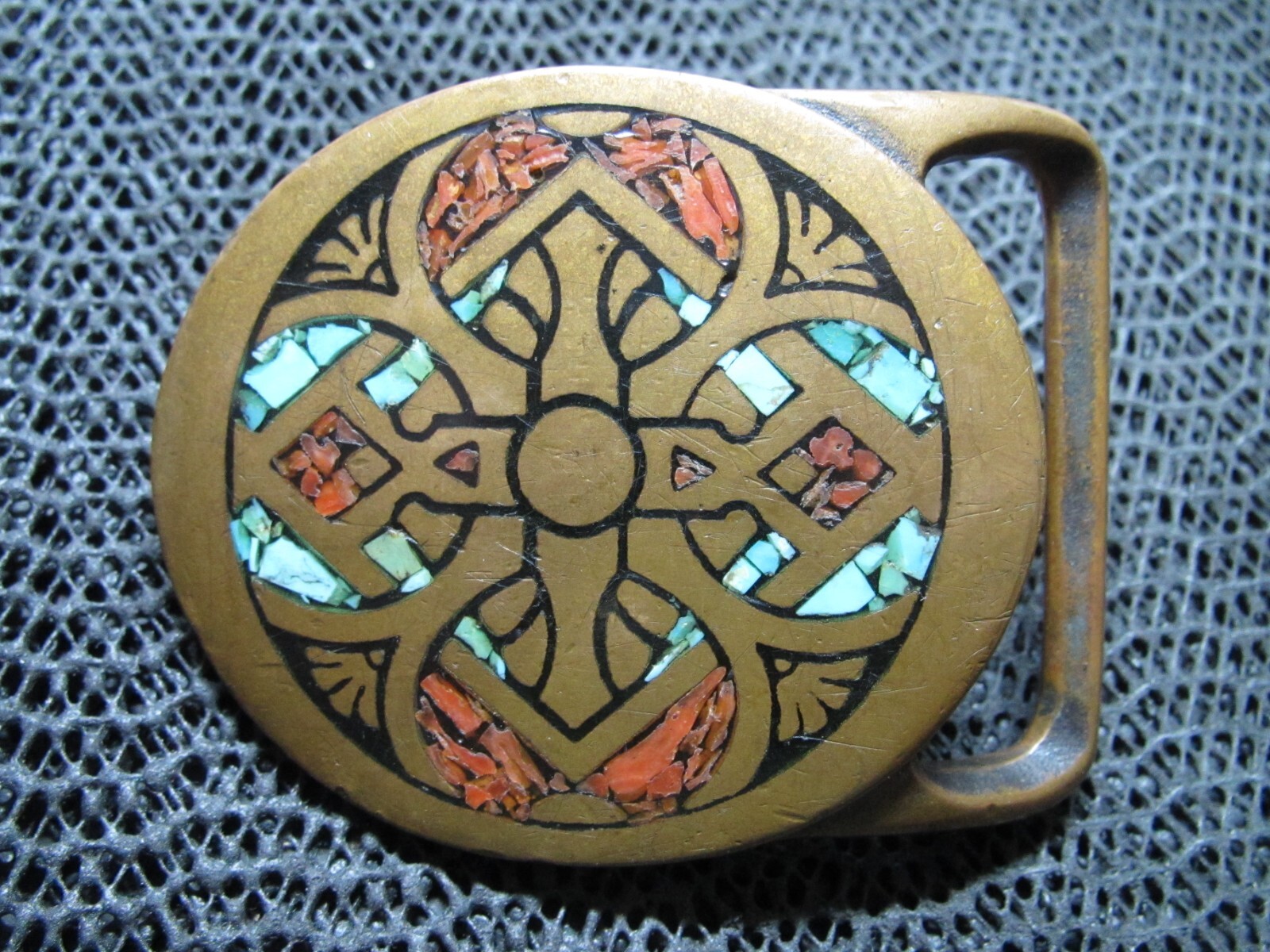 ¡HEBILLA DE CINTURÓN HIPPIE TECH EHTER GILD RAYS TURQUESA INCRUSTACIÓN DE CORAL! 75 de colección