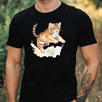 Herren T-Shirt Aquarell Tiger Motiv Baumwolle Größe XS bis 5XL