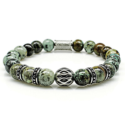 African Türkis Armband Bracelet Perlenarmband Beads R Silber grün 8mm Edelstahl