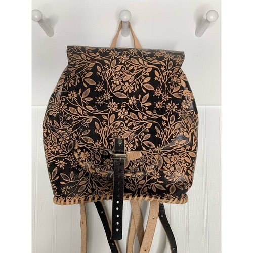 HandTooled Embossed Leather Floral Backpack eBay