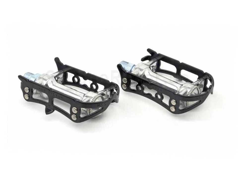 MKS Sylvan Road schwarz-silber – klassische Rennrad-Pedale – Retro, Vintage