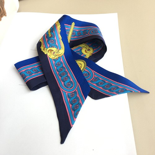 Pure Twill Silk Scarf Ribbon Chain Print Fashion Slim Head Band Neck Tie 90x5cm - Picture 5 of 35