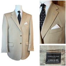 Evan Picone Tan Brown Khaki Blazer Sport Coat Jacket Wool Size 42R Bespoke