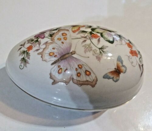 VTG 1974 Avon Egg Trinket Box Butterflies 22K Gold Trim Fine Porcelain - Picture 3 of 6