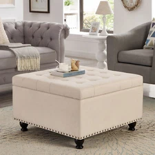 Large Square Upholstered Storage Ottoman Coffee Table for Living Space