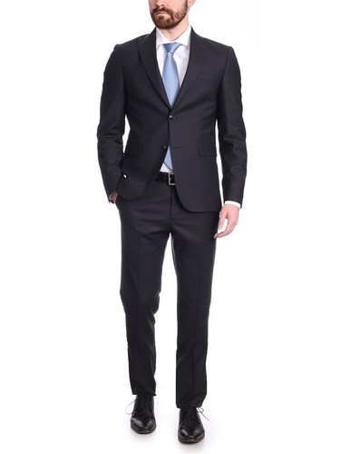 Raphael Herren einfarbiger schwarzer Slim Fit 2-teiliger Anzug mit spitzem Revers - Bild 1 von 3