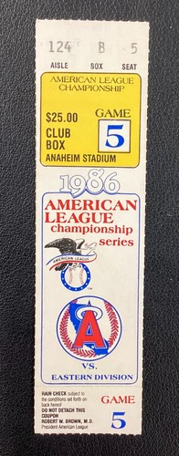 1986 ALCS Game 5 Ticket, Authentic! Angels/Red Sox epic game (Donnie Moore BS)