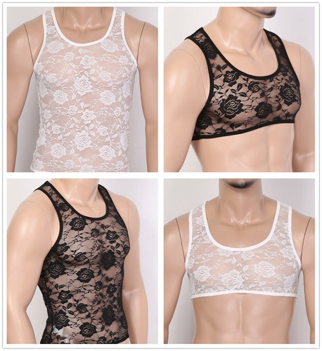 Mens Sports Gym Lace Undershirt See 