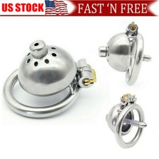 Stainless Steel Male Chastity Device Super Small Short Cage Ring Lock Metal US 