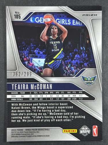 2024 Panini Prizm WNBA - Red Prizm /299 - Pick A Card - Complete Your Set - Picture 59 of 105