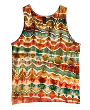 SALE Surfer Style Zig-Zag Fold Ice Tie Dye T-Shirt, Mens M Tank Top, Rust Green