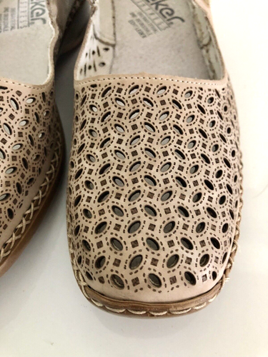 RIEKER Beige Perforated Leather Mary Jane Wedge Flats US 8 EU 39 EUC! - Picture 5 of 10
