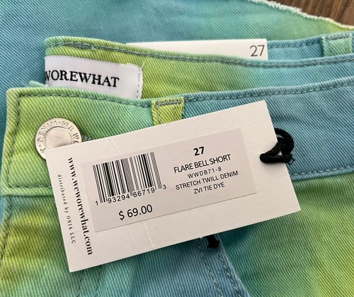 NWT WeWoreWhat REVOLVE Blue Green Denim High Rise Cut Off 3.5” Shorts 27 Small - Picture 4 of 11