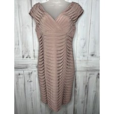 ADRIANNA PAPELL TAUPE STRETCHY KNEE LENGTH TWISTED PLEAT SLINKY SHEATH DRESS 8