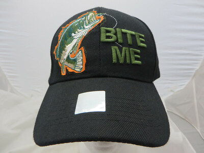 Bite Me Baseball Cap Hat adjustable v black fishing fish anglers