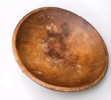 Antique Bowl Wood Carved Lip Lovely Patina Fabulous Off Round 15"