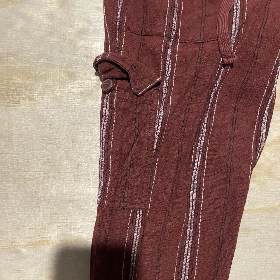 Sanctuary Anthropologie Pants Womens Small Burgundy Stripe Linen Cropped Cargo - Image 3 of 4