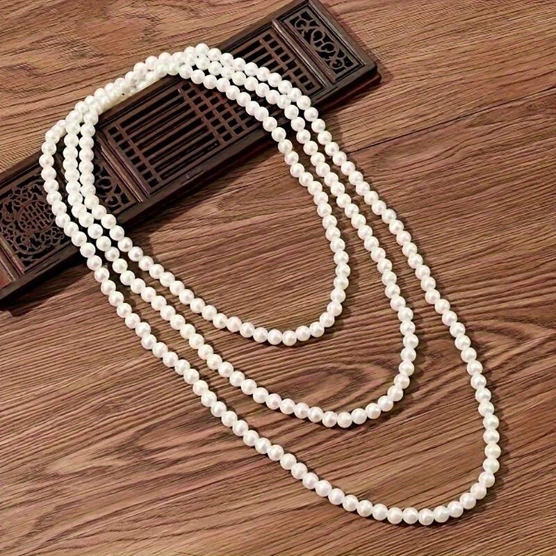 Womens Faux Pearl Necklace – Long Beaded Chain Pendant Elegant